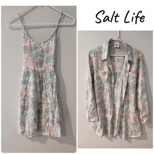 NWT Salt Life Button-Up Shirt And Dress Cover Up Beach Set Tropical Print Size S